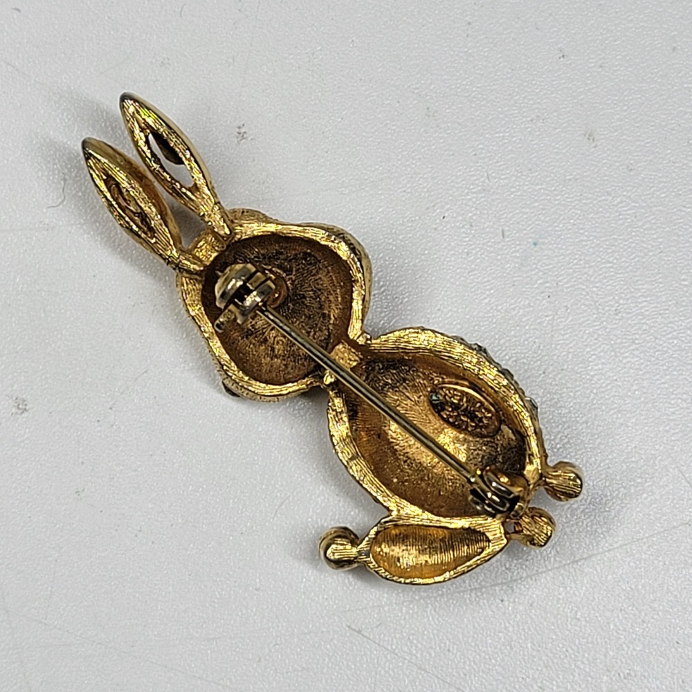 Vtg Alice Caviness Bunny Rabbit Pin Rare Rhinestone Brooch Easter Spring Signed - Picture 4 of 15